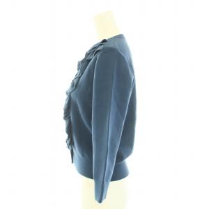 ANAYI 23AW フリルニットカーディガン キーネック ショート丈 八分袖 38 M 青 ブルー