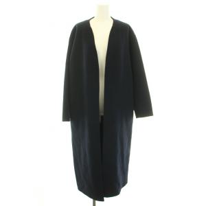 ノーカラーVネックリバーコート アウター ロング ウール 36 S 紺 ネイビー /YT