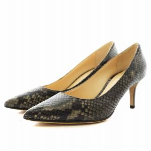 パンプス ポインテッドトゥ ヒール パイソン型押し レザー 35.5 22.5cm グレー /AN8