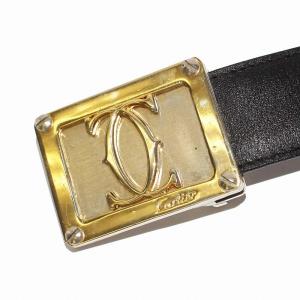 Cartier ダブルC レザーベルト 革ベルト 黒 ブラック /KH OH