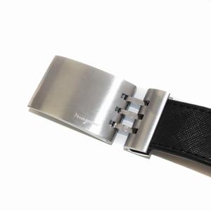 Salvatore Ferragamo レザーベルト 革ベルト シルバー金具 黒 ブラック