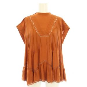 ブラウス レース フレンチスリーブ 切替 34 S 茶 ブラウン /TK