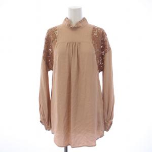 シャツ ブラウス 長袖 フリル レース 刺繍 シルク 38 M ベージュ 21S-G071-5111 /BM