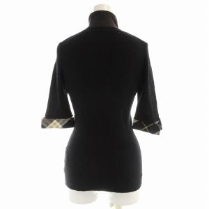 BURBERRY BLUE LABEL ニット リブ タートルネック チェック 五分袖 38 S 黒 ブラック