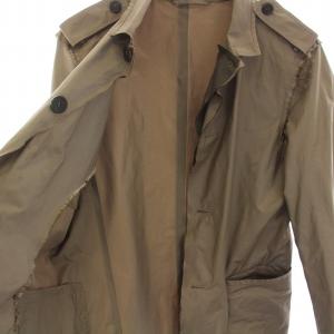 LANVIN ワークシャツ ミリタリー 薄手 長袖 カットオフ 46 S グレージュ カーキ