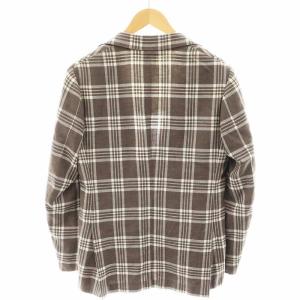 Brilla per il gusto テーラードジャケット シングル チェック柄 ウール 麻 リネン混 絹 シルク混 44 S グレージュ