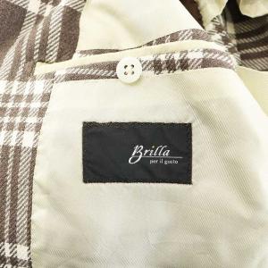 Brilla per il gusto テーラードジャケット シングル チェック柄 ウール 麻 リネン混 絹 シルク混 44 S グレージュ