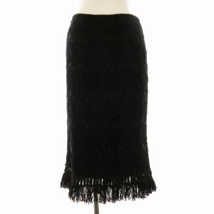 タイトスカート フリンジ ひざ丈 42 黒 ブラック D352O327UUM