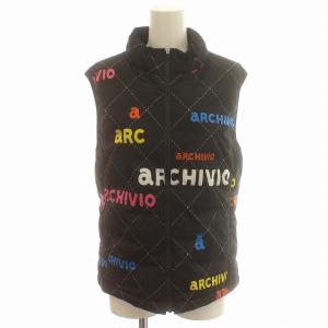 中綿 ベスト ロゴ ナイロン ジップアップ 40 M 黒 ブラック /G