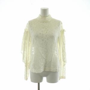 シャツ ブラウス 長袖 総レース 切替 ハイネック フリル フラワーモチーフ 36 S 白 ホワイト