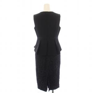 GRACE CONTINENTAL ワンピース ひざ丈 ノースリーブ Vネック ビジュー装飾 レース切替 36 黒 1833 5123-0