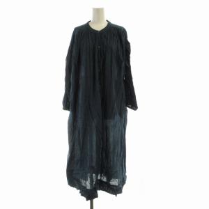 URBAN RESEARCH DOORS 22AW コットンボイルギャザーワンピース マキシ ロング ペチコート付き 長袖 S 紺 ネイビー DR25-26M106
