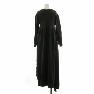 TOMORROWLAND ニットフレアワンピース ミモレ ロング 長袖 クルーネック サイドスリット F グレー