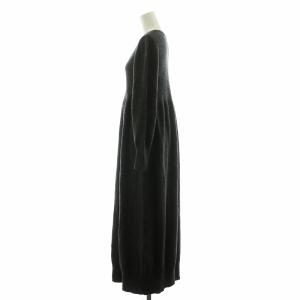 TOMORROWLAND ニットフレアワンピース ミモレ ロング 長袖 クルーネック サイドスリット F グレー