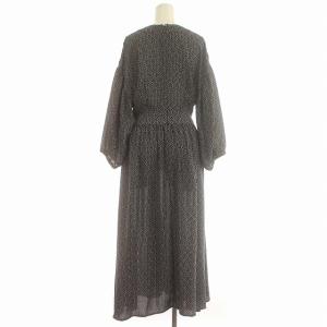 Ron Herman ワンピース 花柄 パフスリーブ 七分袖 ロング リボン XS ネイビー 紺