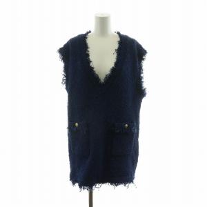 TWEEDY KNIT ツイードベスト ジレ Vネック プルオーバー 金ボタン F 紺 ネイビー 22080462832140