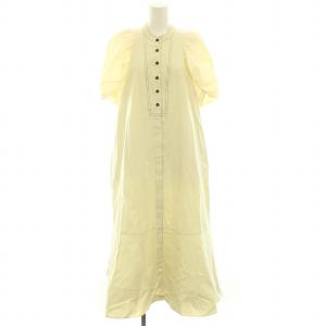 バイカラーステッチロングドレス シャツワンピース ロング 半袖 パフスリーブ マーメイド アイボリー /YT