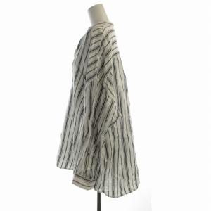 JOURNAL STANDARD 23SS スタンドプルオーバー シャツ ブラウス ストライプ 麻 リネン ビックシルエット スキッパー 長袖 F グレー 白