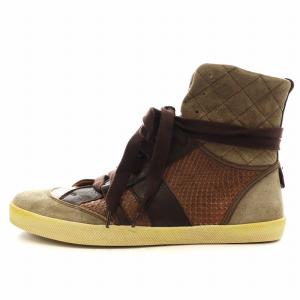 ハイカット スニーカー シューズ スエード パイソン レザー 37 24.0cm 茶 ブラウン /AN6