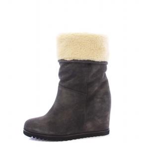 ムートンブーツ ハーフ ボア インヒール 38 25cm グレー /KH