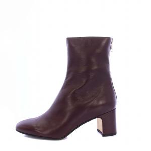 ショートブーツ チャンキーヒール バックジップ レザー 37 24cm 茶 ブラウン /KH