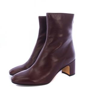 FABIO RUSCONI ショートブーツ チャンキーヒール バックジップ レザー 37 24cm 茶 ブラウン /KH