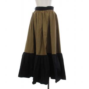 IENA 24SS バイカラーギャザー切り替えスカート ロング フレア 36 S カーキ 黒 ブラック