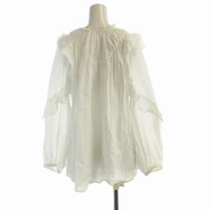 IENA LA BOUCLE 22SS コットンドビー フリルブラウス 長袖 F 白 ホワイト 22051914353010