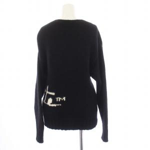 Off-White 21AW インターシャ ニット セーター 長袖 アルパカ混 38 黒 OWHE036E20KNI003