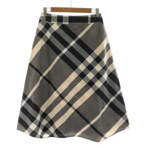 BURBERRY LONDON フレアスカート ひざ丈 チェック 38 S 黒 ブラック アイボリー