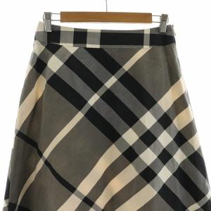 BURBERRY LONDON フレアスカート ひざ丈 チェック 38 S 黒 ブラック アイボリー