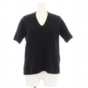 ニット セーター 半袖 リボン カシミヤ混 40 M 黒 ブラック /KH
