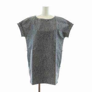 カットソー 半袖 ラメ 絹 シルク プルオーバー 36 S 青 ブルー /NQ