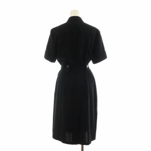 Max Mara シャツワンピース ひざ丈 Iライン 半袖 袖ロールアップ ベルト付き 38 S 黒 ブラック