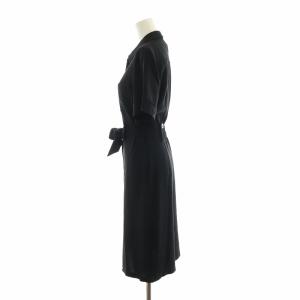 Max Mara シャツワンピース ひざ丈 Iライン 半袖 袖ロールアップ ベルト付き 38 S 黒 ブラック
