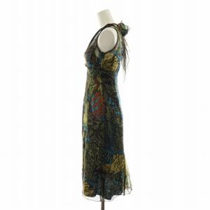 Max Mara シアーワンピース ひざ丈 総柄 ペチコート Vネック ノースリーブ シースルー Iライン リボン 36
