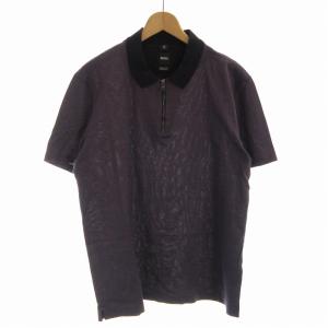 ポロシャツ 半袖 ジップアップ 半袖 L 紫 パープル
