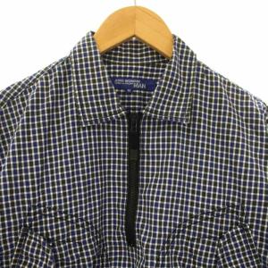JUNYA WATANABE MAN AD2005 コムデギャルソン シャツ ハーフジップ チェック 長袖 M 紺 ネイビー 黒 ブラック WP-B015