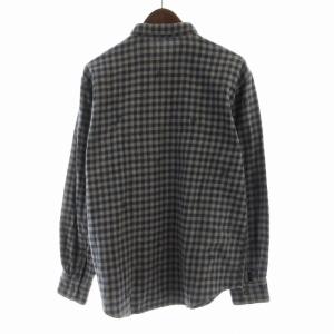 Papas カジュアルシャツ ギンガムチェック 刺繍 長袖 M 紺 ネイビー グレー