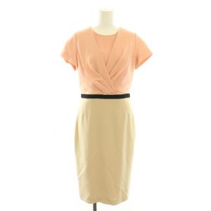 ワンピース ひざ丈 半袖 切替 バイカラー 40 M ピンク ベージュ /YT