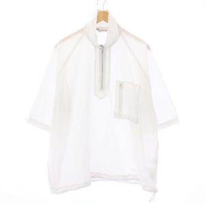 シャツ 半袖 プルオーバー ハーフジップ スタンドカラー 3 L 白 ホワイト 001-U60T-067
