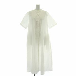 シャツワンピース ミモレ ロング 半袖 バンドカラー 無地 F 白 ホワイト タグ付き /BB