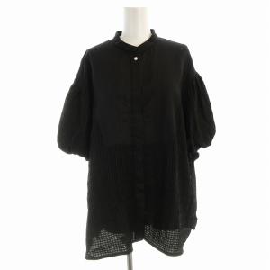 24SS シャツ ブラウス ギンガムチェック 半袖 パフスリーブ スタンドカラー 大きいサイズ 5 XL