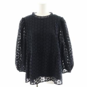 24SS フラワーレース ペプラムトップス シャツ ブラウス 長袖 7 XL 黒 ブラック KKWLCS0938