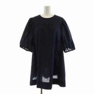 24SS コットンローンボリュームスリーブブラウス シャツ 半袖 フリル 6 XL 紺 ネイビー BLWLCM0603