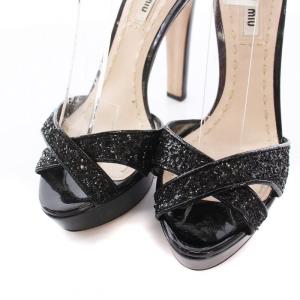 miumiu GLITTER グリッター サンダル ハイヒール アンクルストラップ 35 22.5cm 黒 ブラック