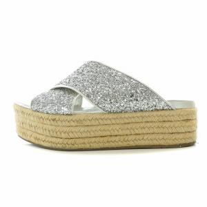 miumiu サンダル 厚底 エスパドリーユ グリッター 36.5 23.5cm シルバー色