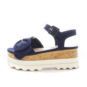 miumiu 厚底 サンダル シューズ ベルト アンクルストラップ サテン生地 36.5 23.5cm 紺 ネイビー