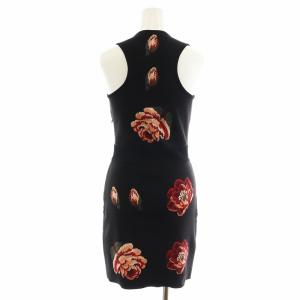 Alexander McQueen ニットワンピース ノースリーブ ひざ丈 花柄 シルク 絹 S 黒 ブラック 赤 レッド