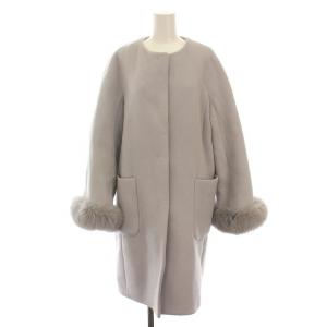 18SS ノーカラーコート ロング フォックスファー アウター 38 M ブルーグレー /YM